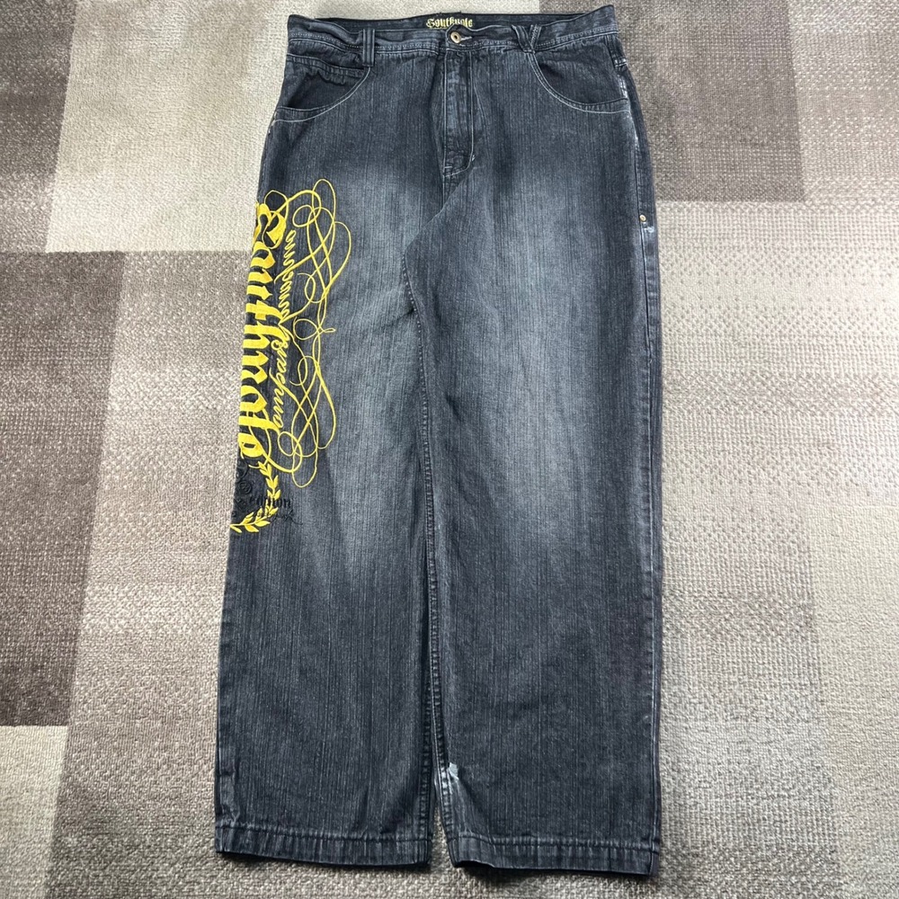 Vintage Southpole Keys Baggy Wide Leg Jeans Mens Size 40X32 Embroidered Script